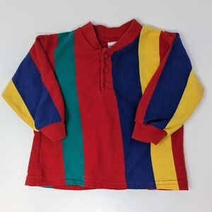 Buster Brown Multicolor Striped Kids Button Down Shirt Vintage Made In the USA